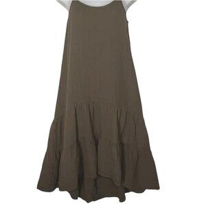 DREW Brown Tiered Gauze Dress XS Adjustable Straps Lagenlook Boho Cotton Maxi OS